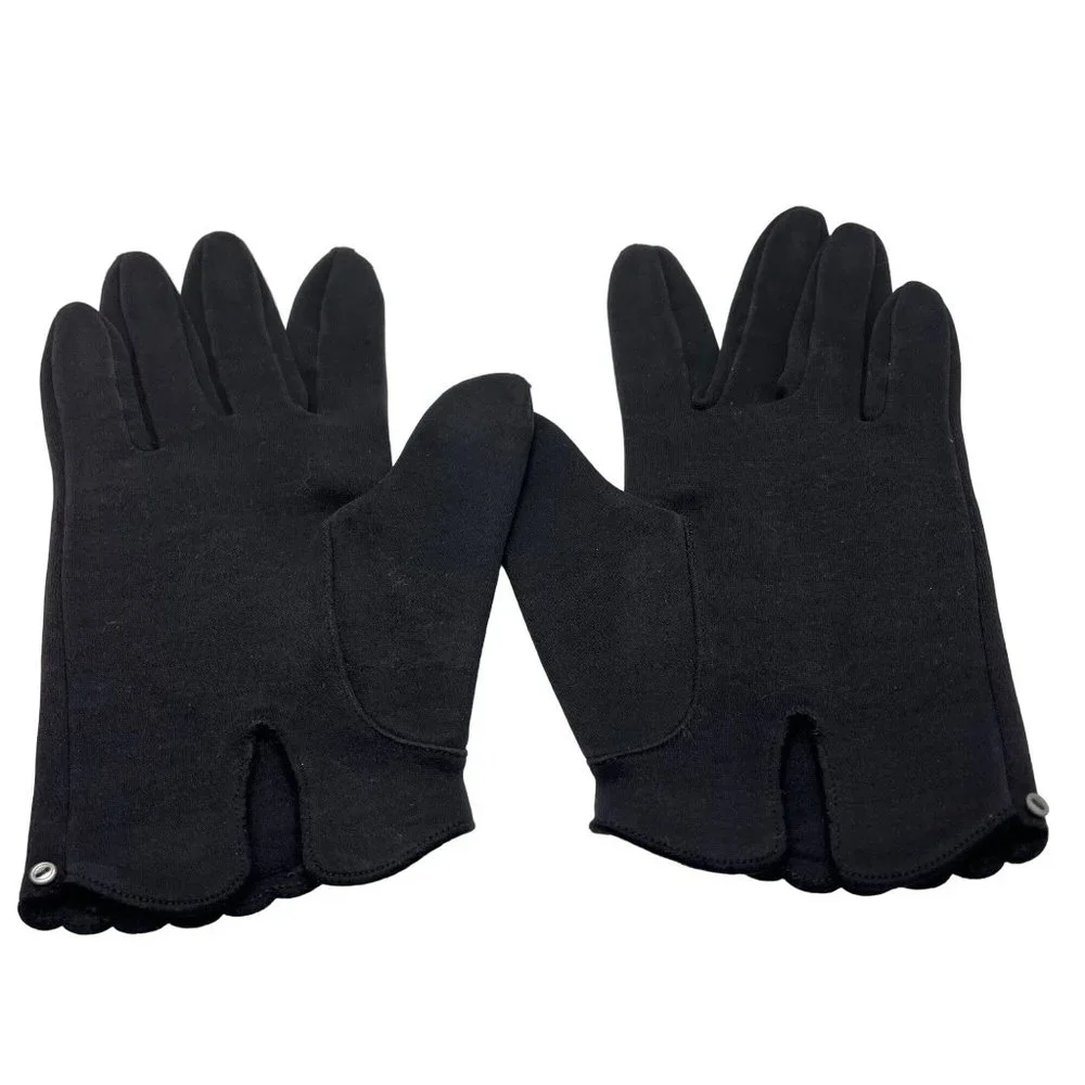Vintage Black Cotton Wrist Length Women's Gloves Tiny Buttons at Wrist Sz. 6.5
